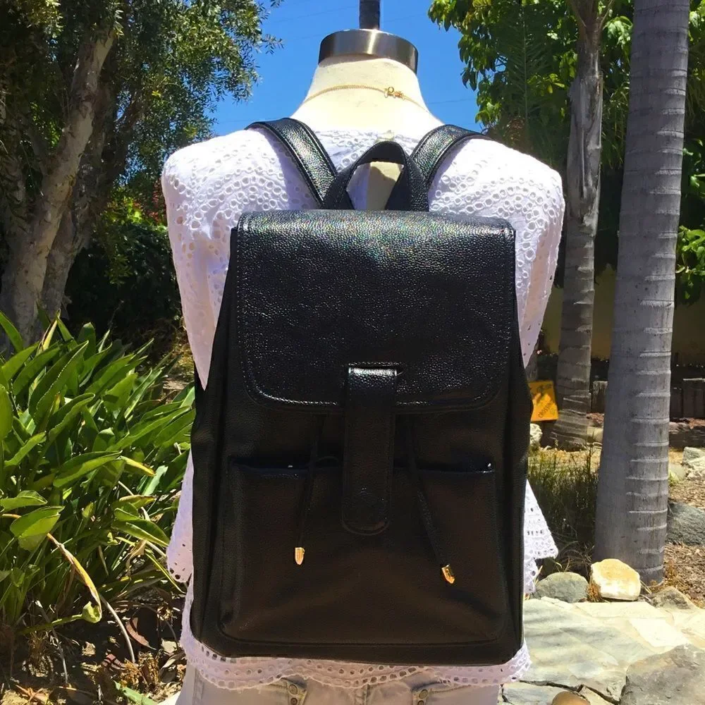 BACKPACK BLACK PEBBLE LEATHER SCHOOL WORK OFFICE TRAVEL